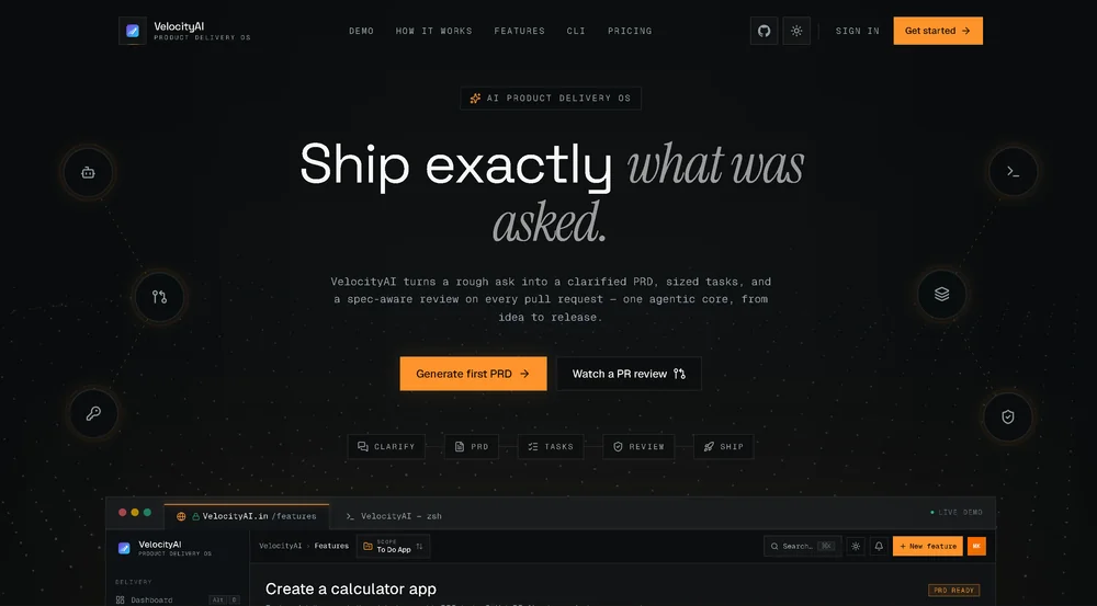 Screenshot of VelocityAI application interface